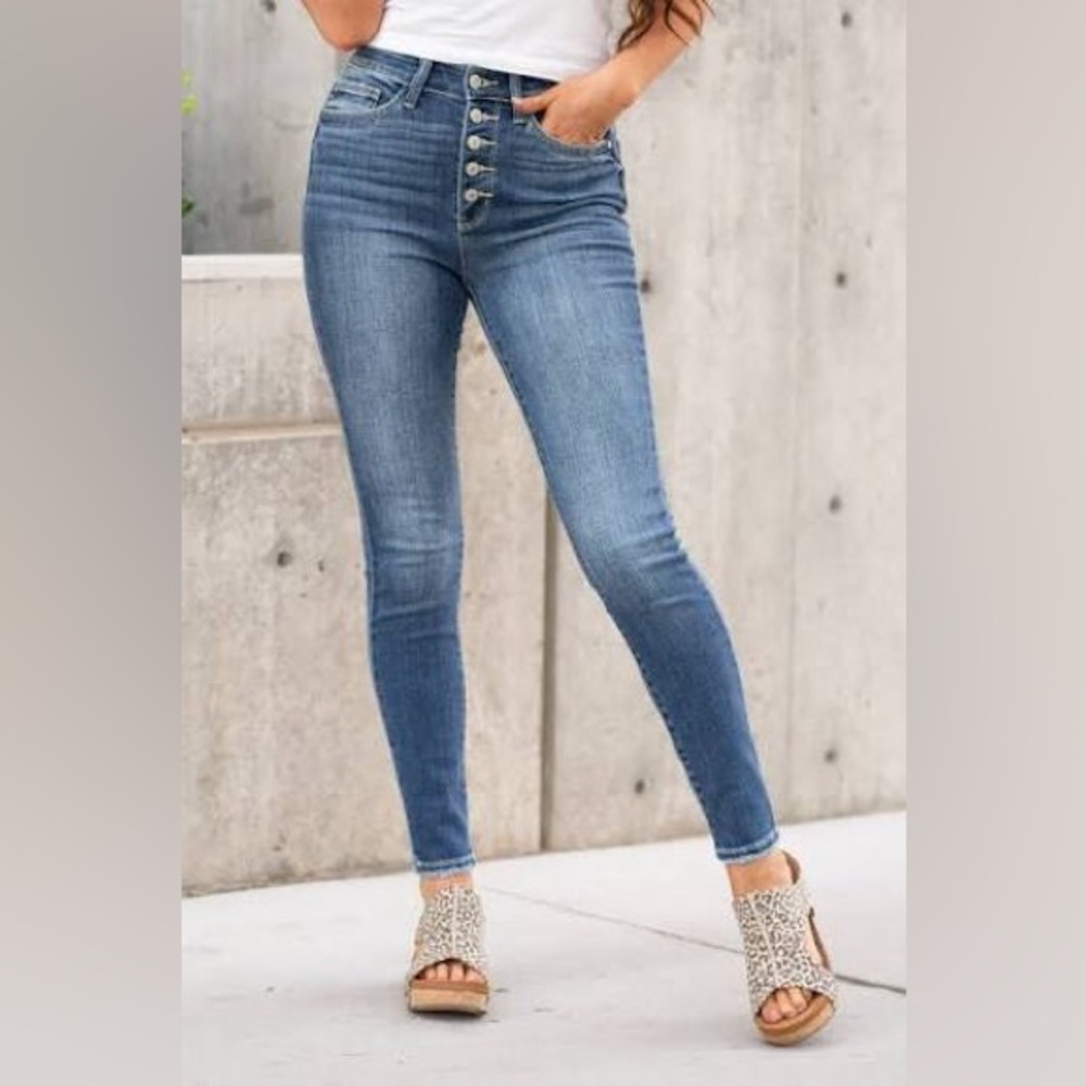 JUDY BLUE PENELOPE HIGH RISE BUTTON FLY SKINNY PLUS SIZE 14W DENIM BLUE